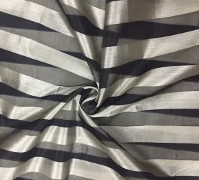 100% silk organza beige and black stripes fabric 54&quot; by the yard
