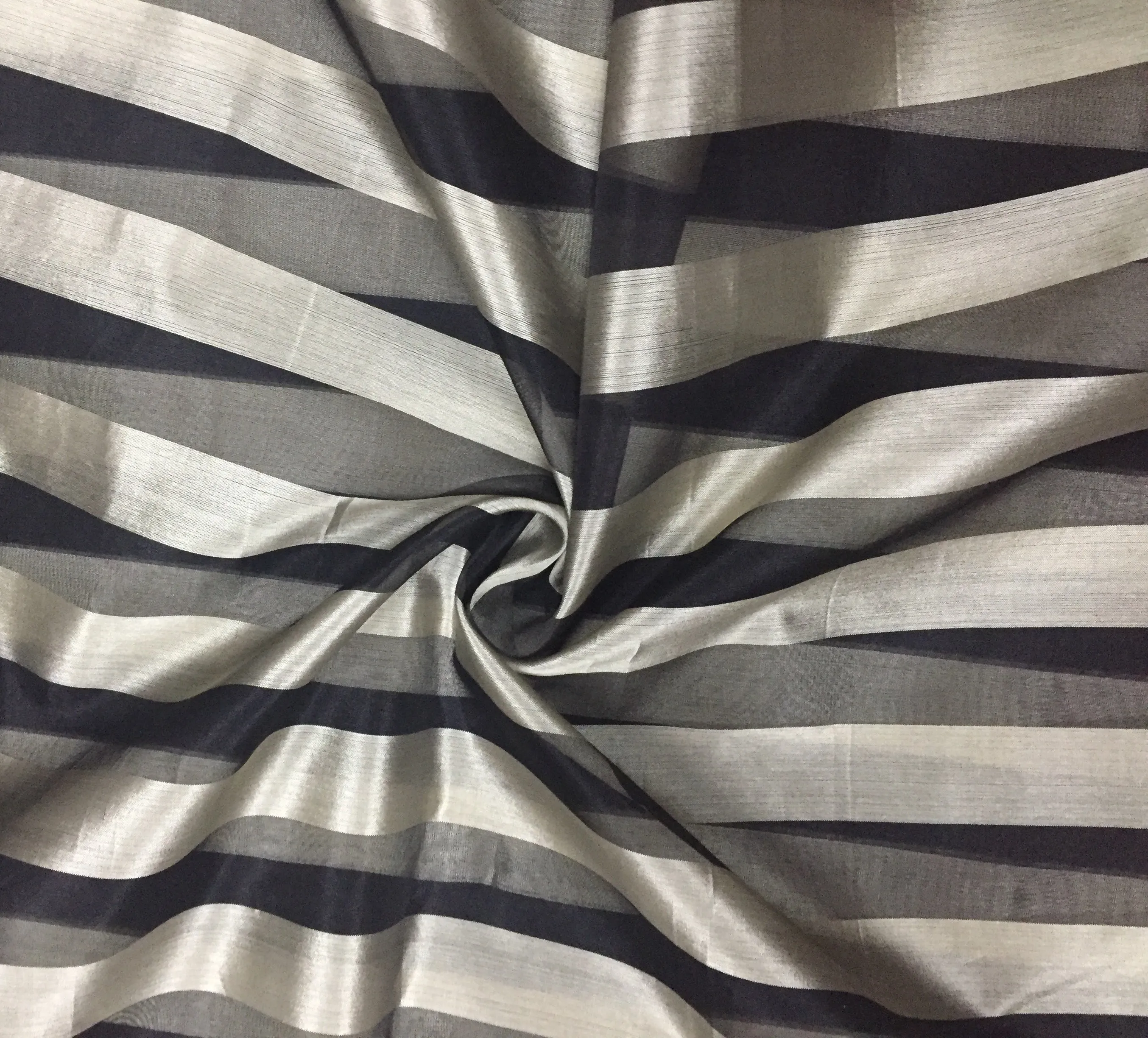 100% silk organza beige and black stripes fabric 54&quot; by the yard