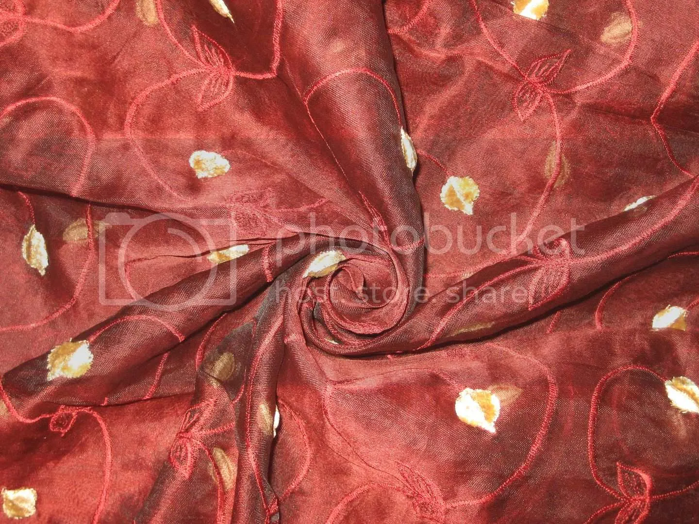 100% SILK ORGANZA FABRIC Wine Red COLOR embroidered 44&quot; wide [3204]