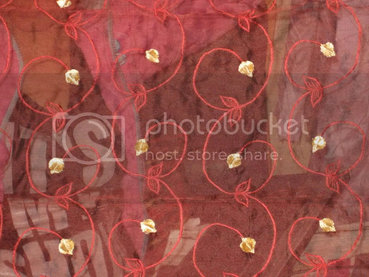 100% SILK ORGANZA FABRIC Wine Red COLOR embroidered 44&quot; wide [3204]
