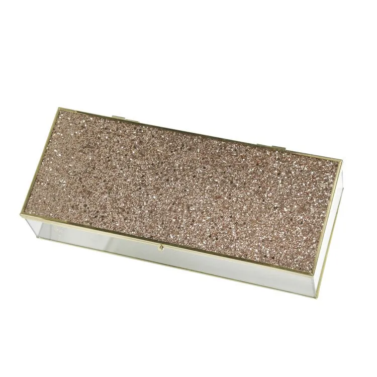 8"/10" Metal/Glass Lidded Boxes with Glittered Tops Set of 2 - Blush