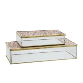 8"/10" Metal/Glass Lidded Boxes with Glittered Tops Set of 2 - Blush