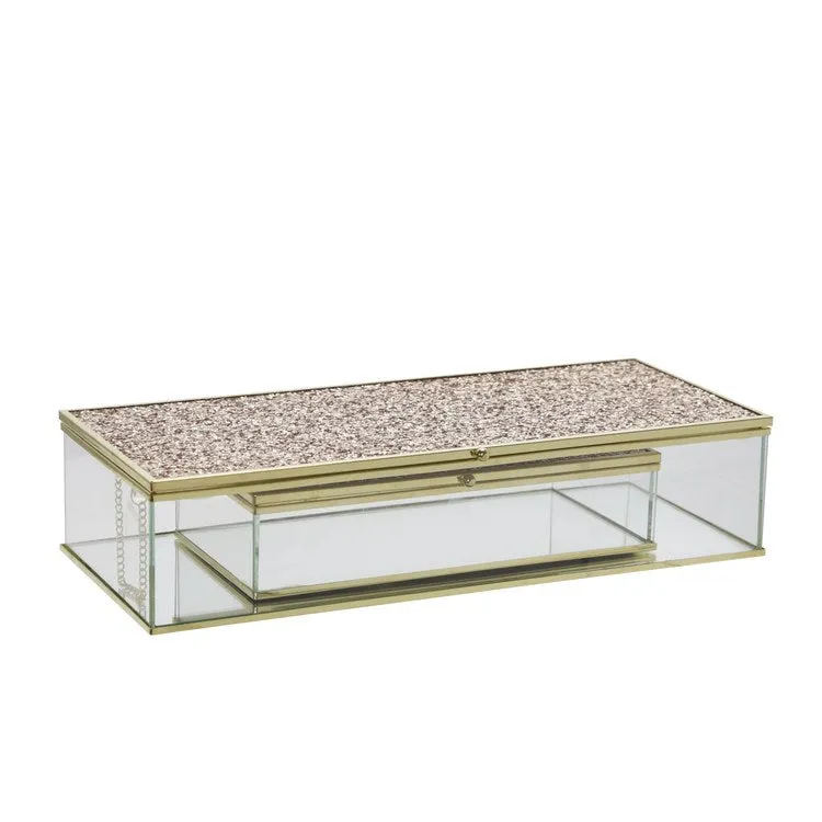 8"/10" Metal/Glass Lidded Boxes with Glittered Tops Set of 2 - Blush