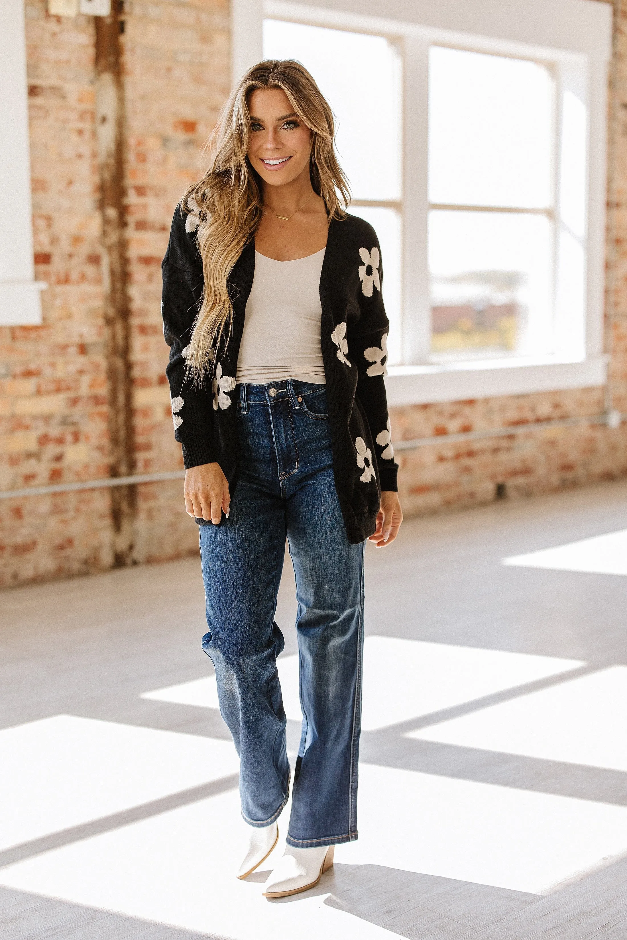 Alana Flower Drop Shoulder Cardigan