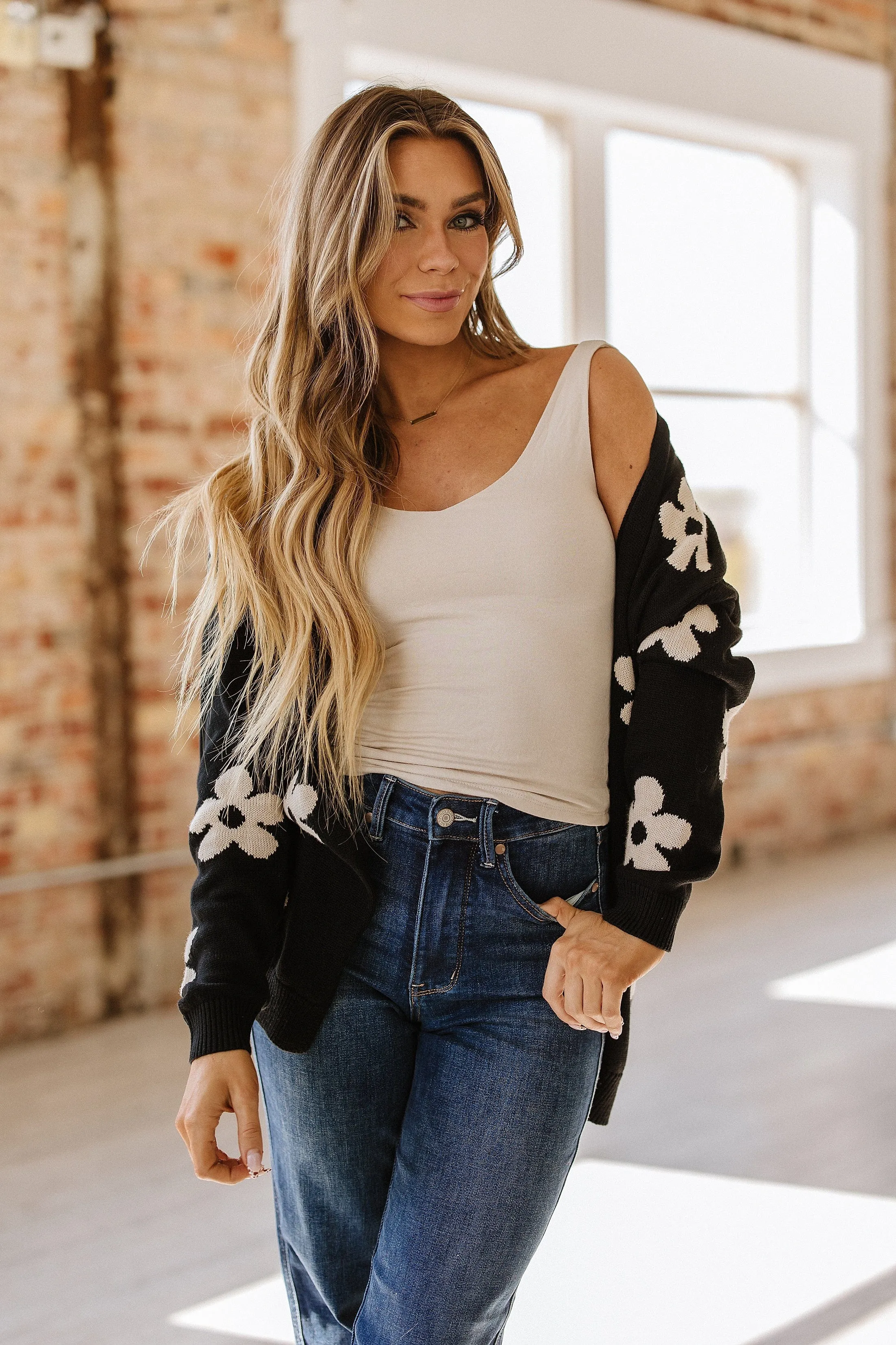 Alana Flower Drop Shoulder Cardigan
