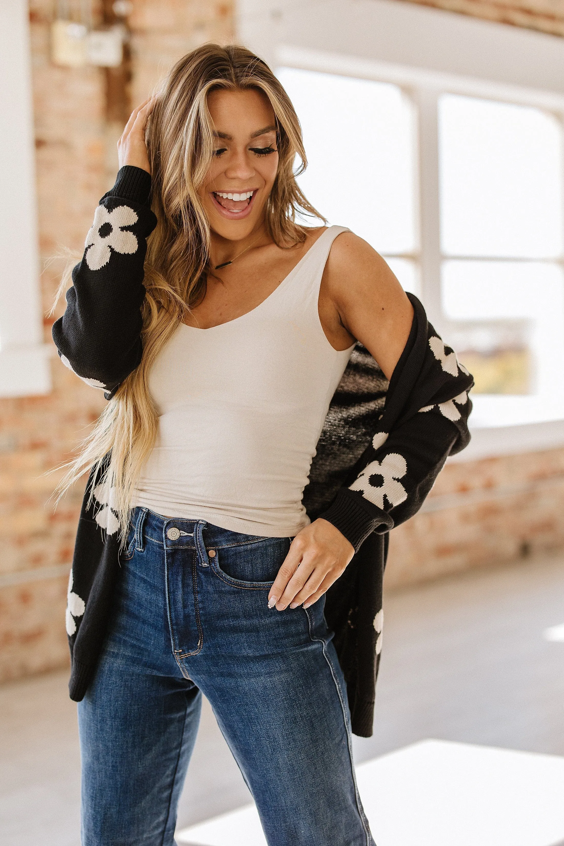 Alana Flower Drop Shoulder Cardigan