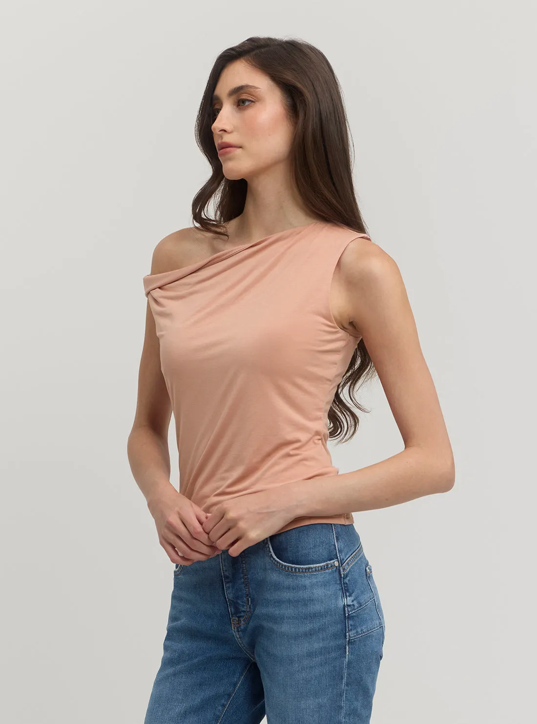 Beige Twisted Rita One Shoulder top