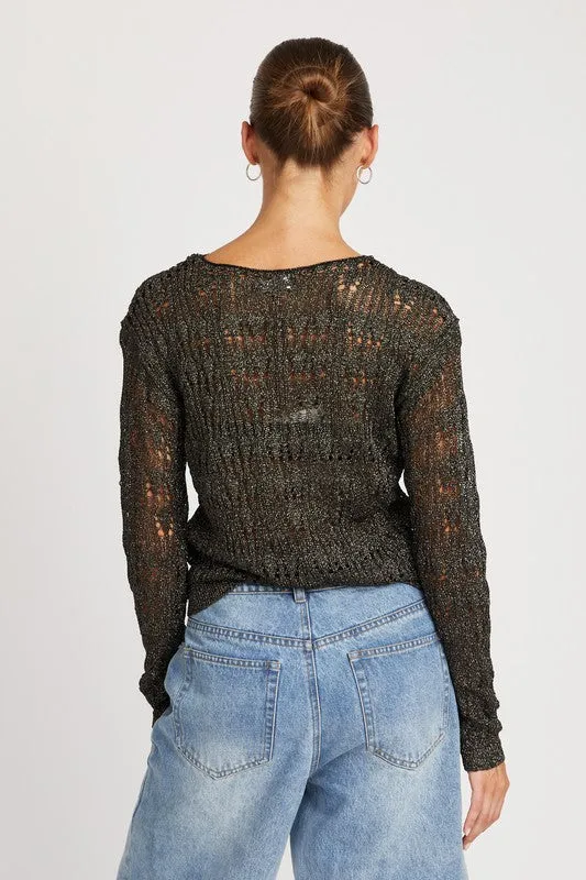 BLACK GLITTER YARN CROCHET TOP