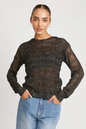 BLACK GLITTER YARN CROCHET TOP