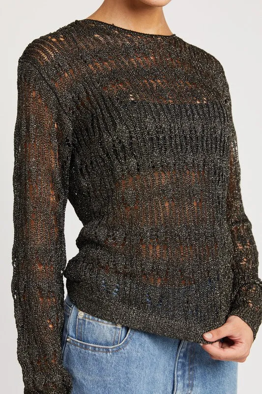 BLACK GLITTER YARN CROCHET TOP