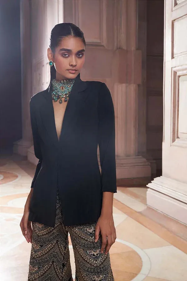 Black Soraya Crepe & Net Blazer Set