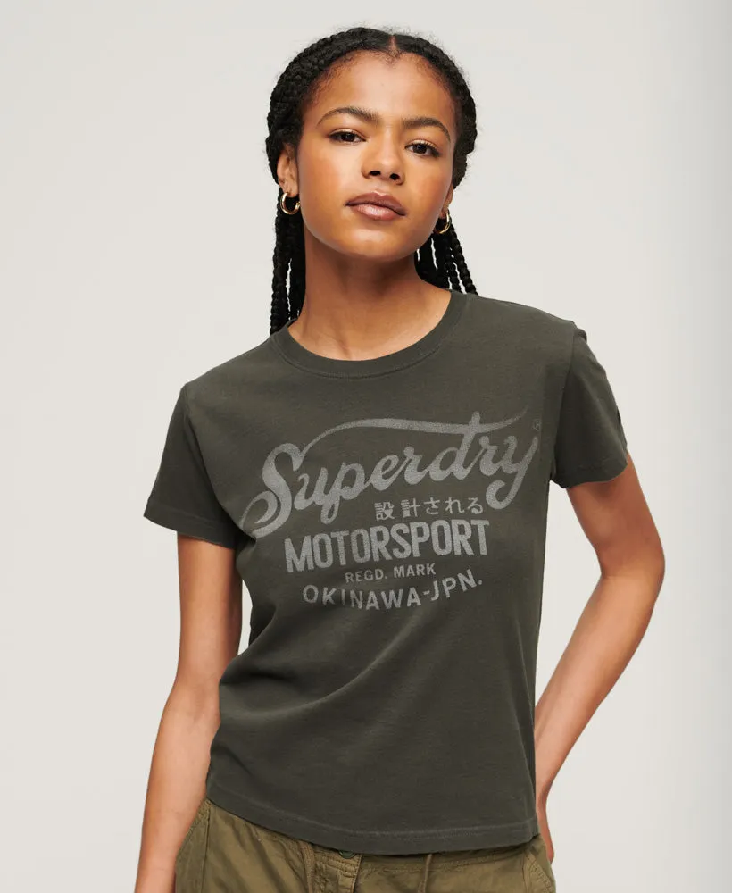 Boho Biker Script Graphic T-Shirt - Vintage Black