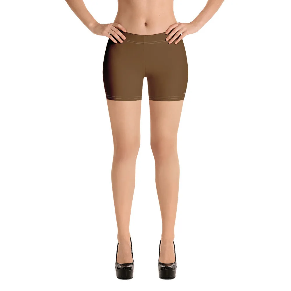 Brown Color Women's Gym Shorts, Modern Essentials Designer Short Tights-Made in USA/EU