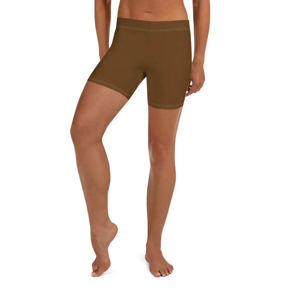 Brown Color Women's Gym Shorts, Modern Essentials Designer Short Tights-Made in USA/EU