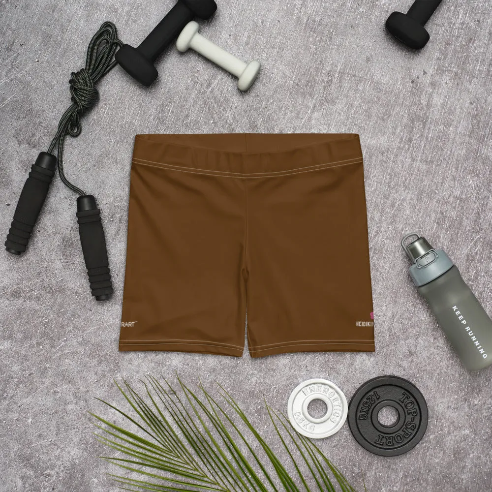 Brown Color Women's Gym Shorts, Modern Essentials Designer Short Tights-Made in USA/EU