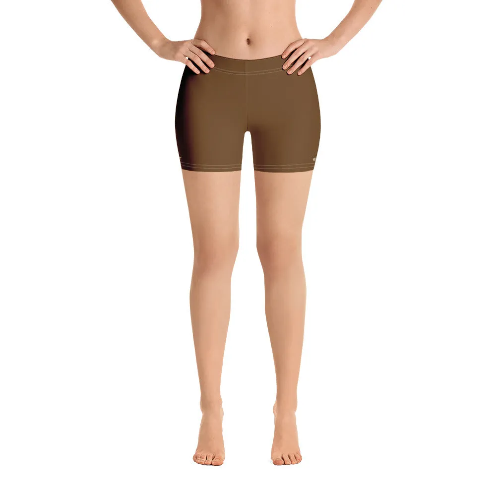Brown Color Women's Gym Shorts, Modern Essentials Designer Short Tights-Made in USA/EU