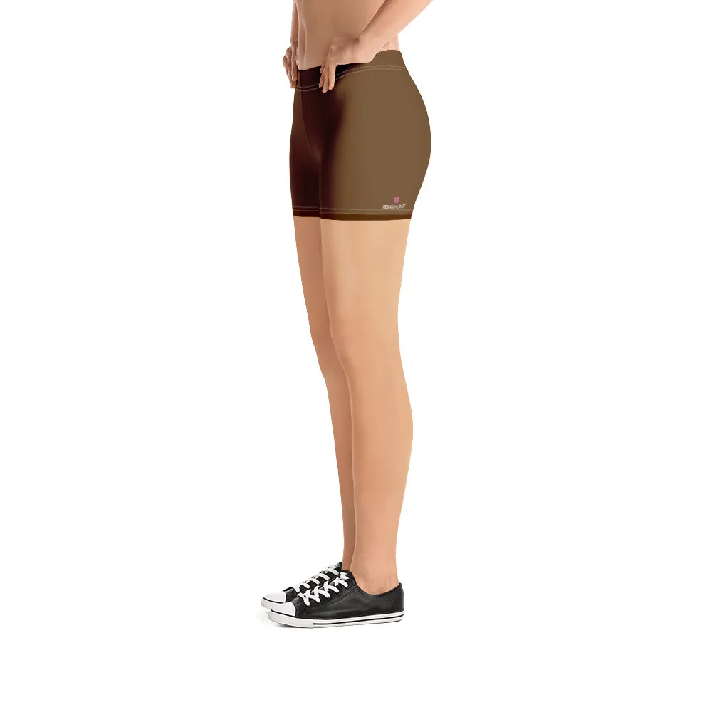 Brown Color Women's Gym Shorts, Modern Essentials Designer Short Tights-Made in USA/EU