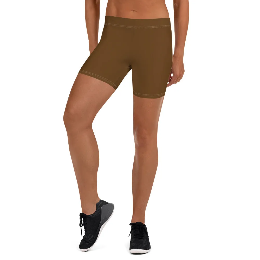 Brown Color Women's Gym Shorts, Modern Essentials Designer Short Tights-Made in USA/EU