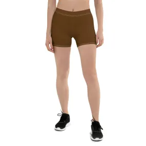 Brown Color Women's Gym Shorts, Modern Essentials Designer Short Tights-Made in USA/EU