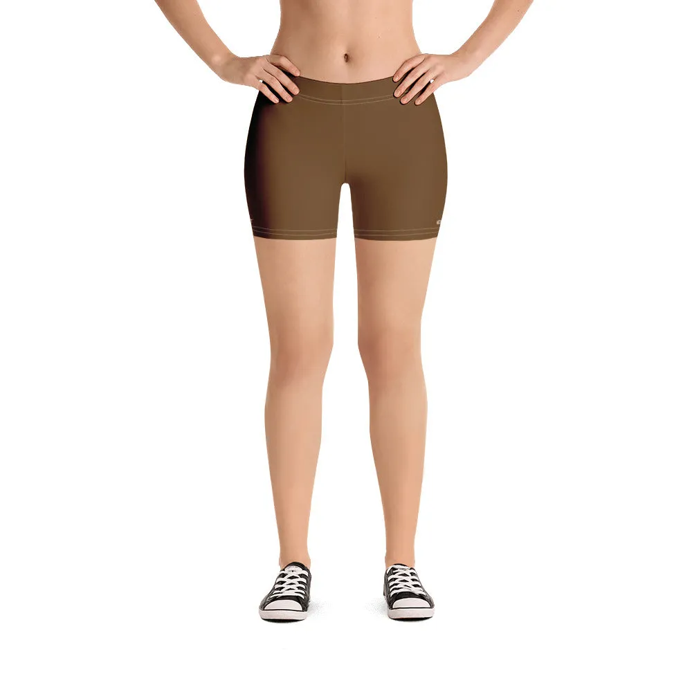 Brown Color Women's Gym Shorts, Modern Essentials Designer Short Tights-Made in USA/EU