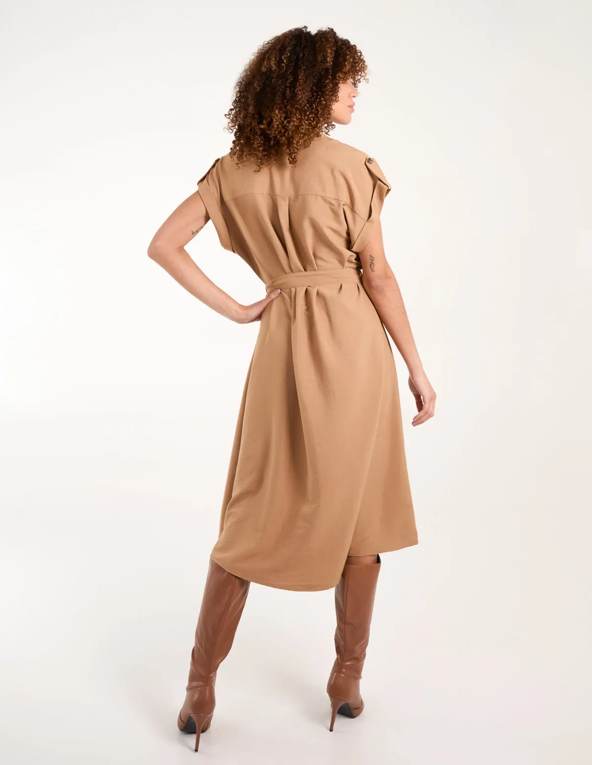Button Front Midi Utility Shirt Dress