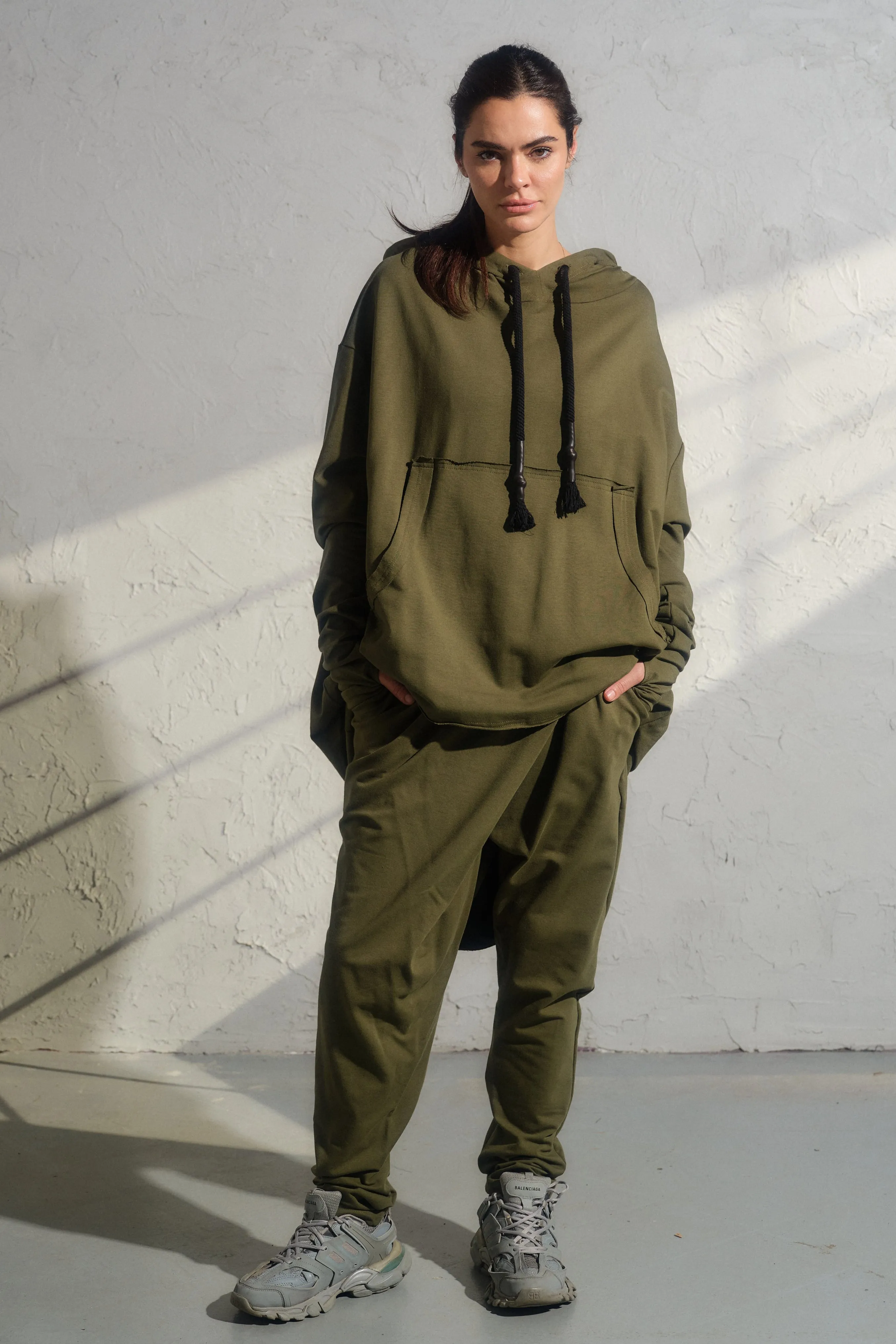 Casual organic cotton set - hooded sweatshirt and baggy pants