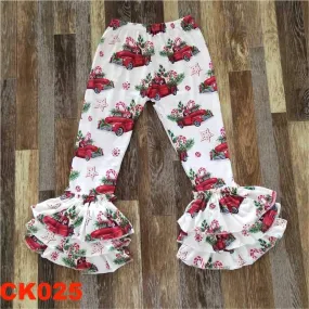 CHRISTMAS TRUCK STACKED RUFFLE PANTS