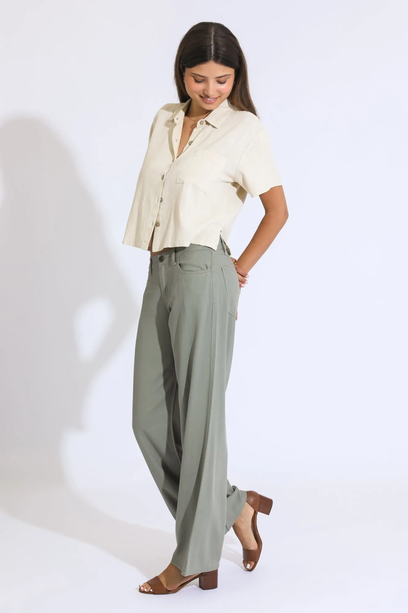 Classic Rise A-line Baggy Pant - Dusty Sage