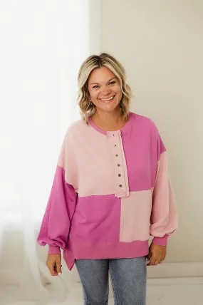 Color Block Placket Sweatshirt