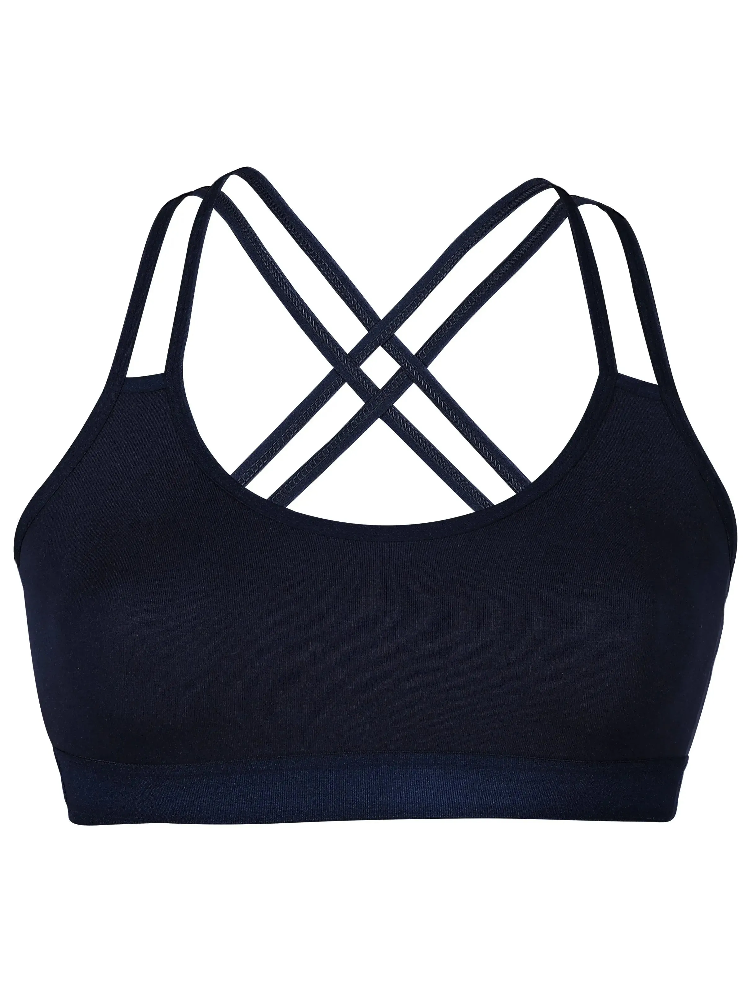 Cotton Criss Cross Back Sports Bra in Navy Blue with Removable Padding, Elastic Underband & Full Support bra-Pack-of-1
