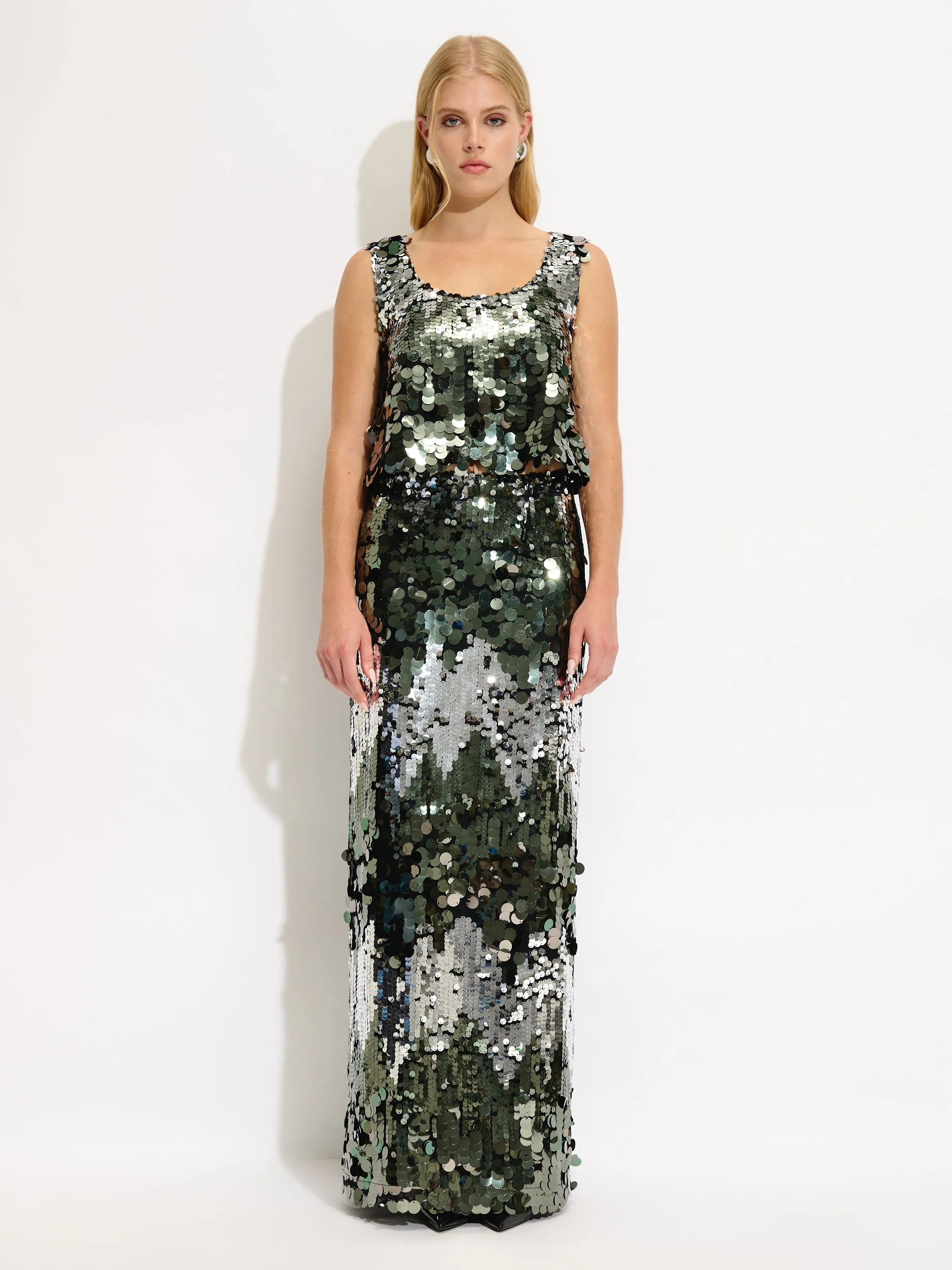 Cropped Sequin Sleeveless Top