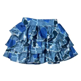 DENIM HEART PATCHWORK RUFFLE SKIRT