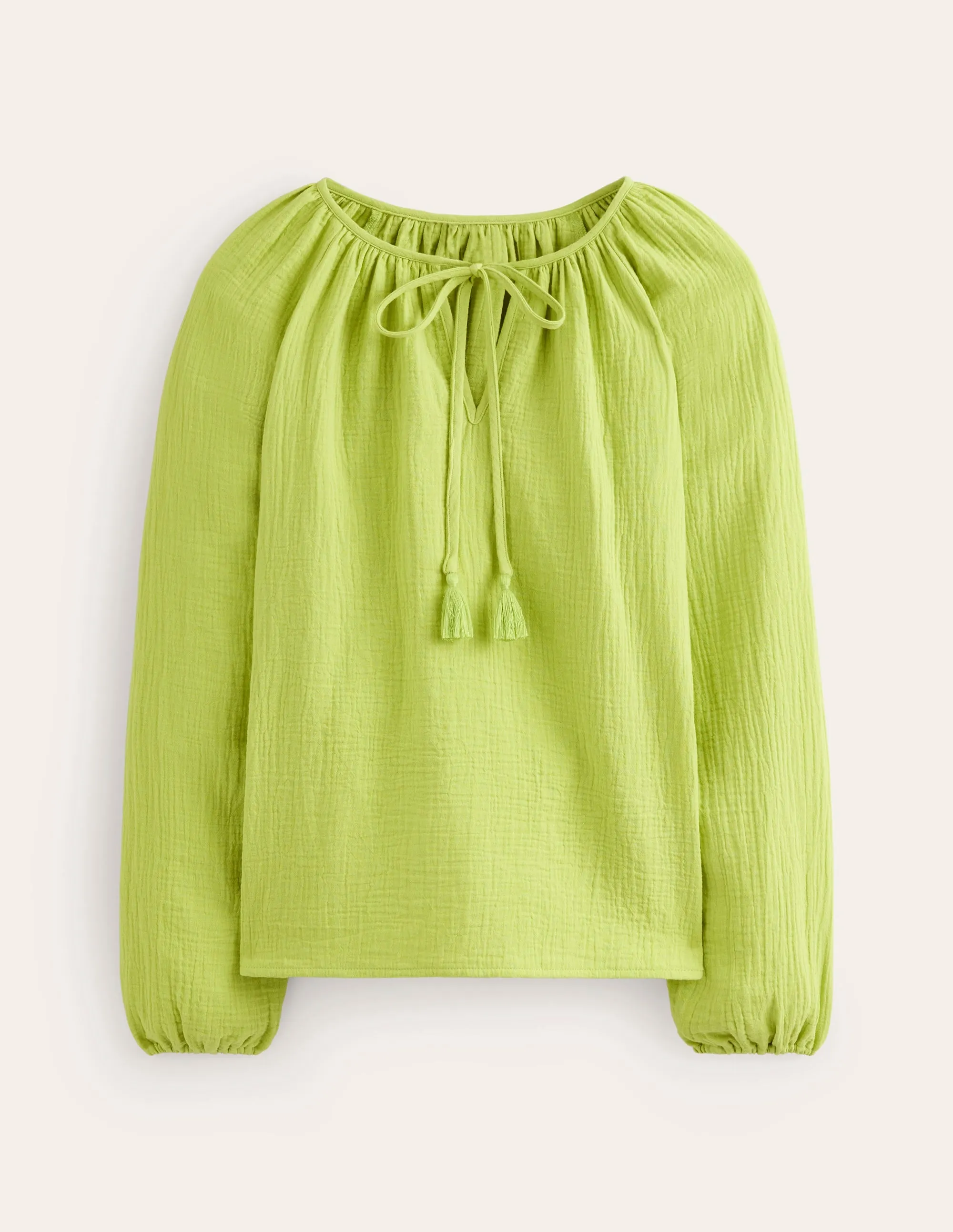 Doublecloth Blouson Sleeve Top-Bright Chartreuse