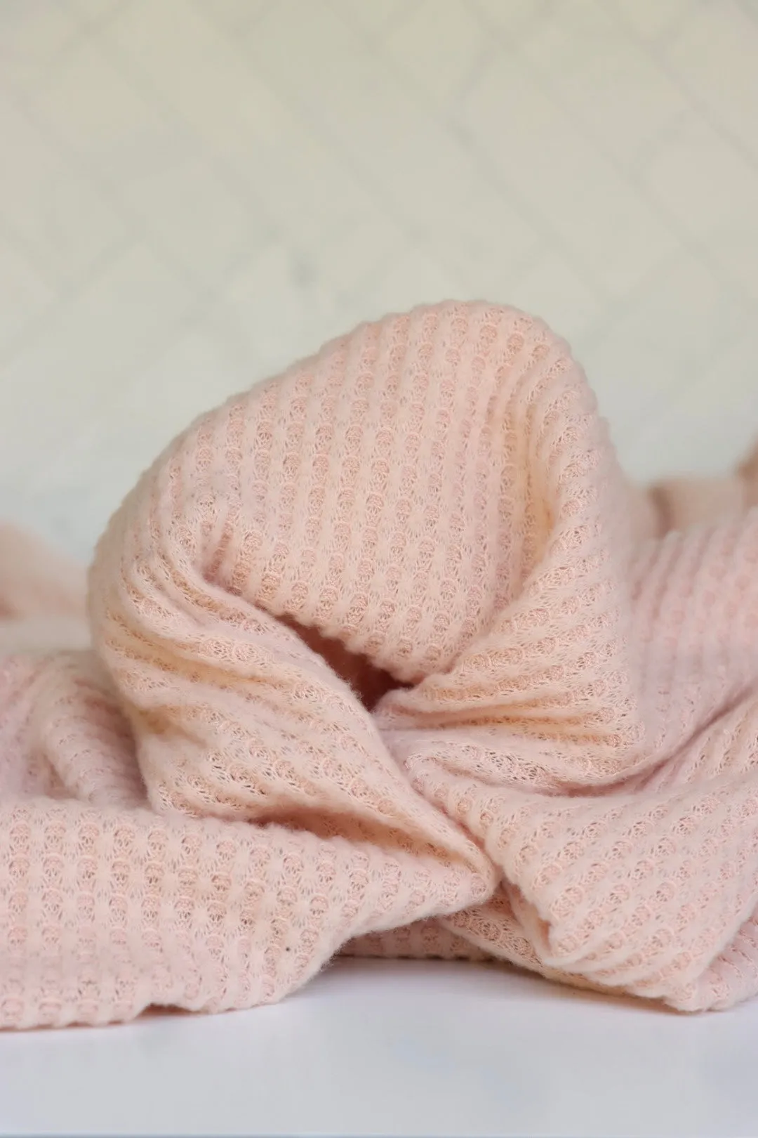 Dusty Peach Brushed Waffle Sweater Knit