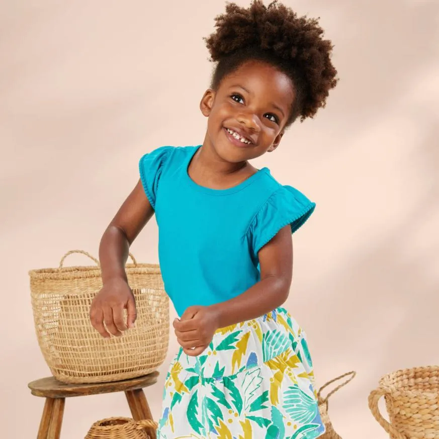 Enamel Blue Pom-Pom Flutter Top