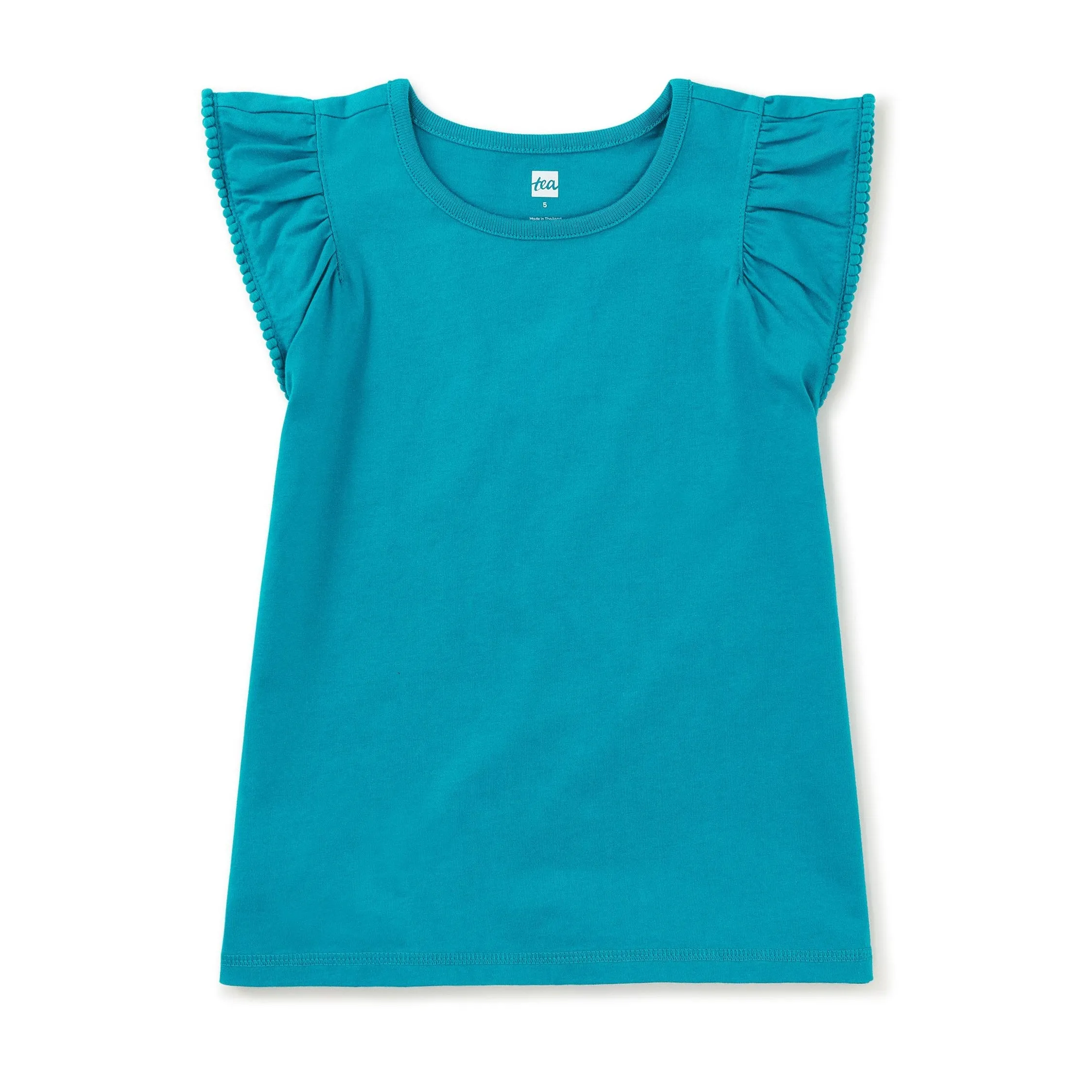 Enamel Blue Pom-Pom Flutter Top