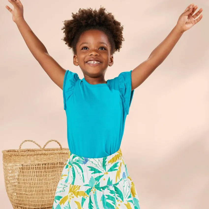 Enamel Blue Pom-Pom Flutter Top
