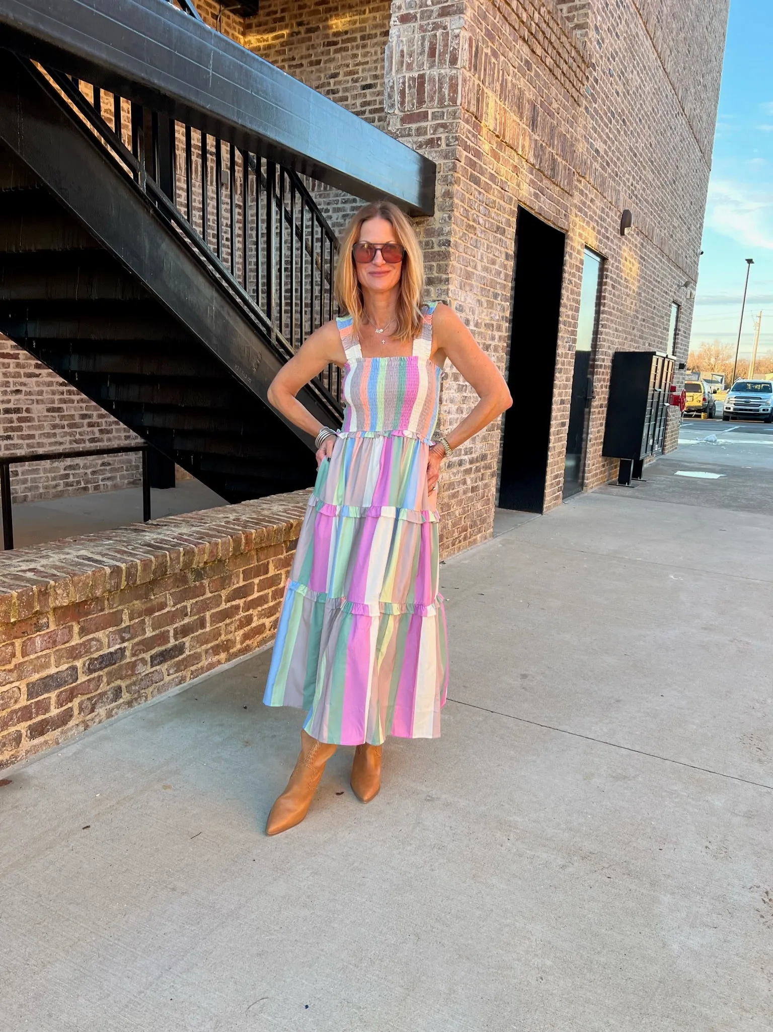 Entro | Isla Multicolor Stripe Midi Dress Pastel