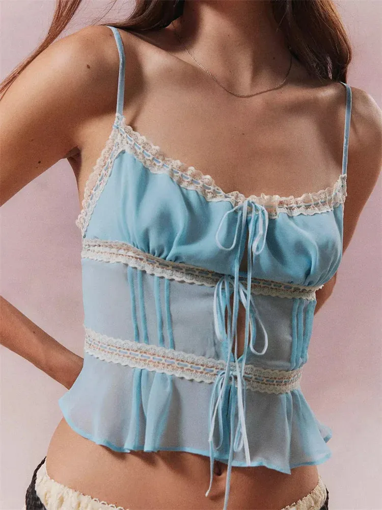 FashionSierra - 2024 Adjustable Strap See Through V Neck Tank for Summer Mini Vest Crop Tops