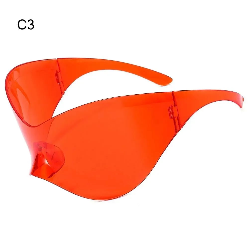 Futuristic Sunglasses for Men Women Oversized Wrap Around Punk Y2K Sunglasses Silver Outdoor Sport Sun Glasses Rimless Shades
