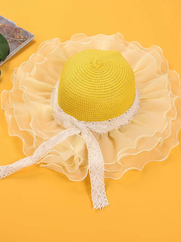 Girls Tulle Brim Straw Hat