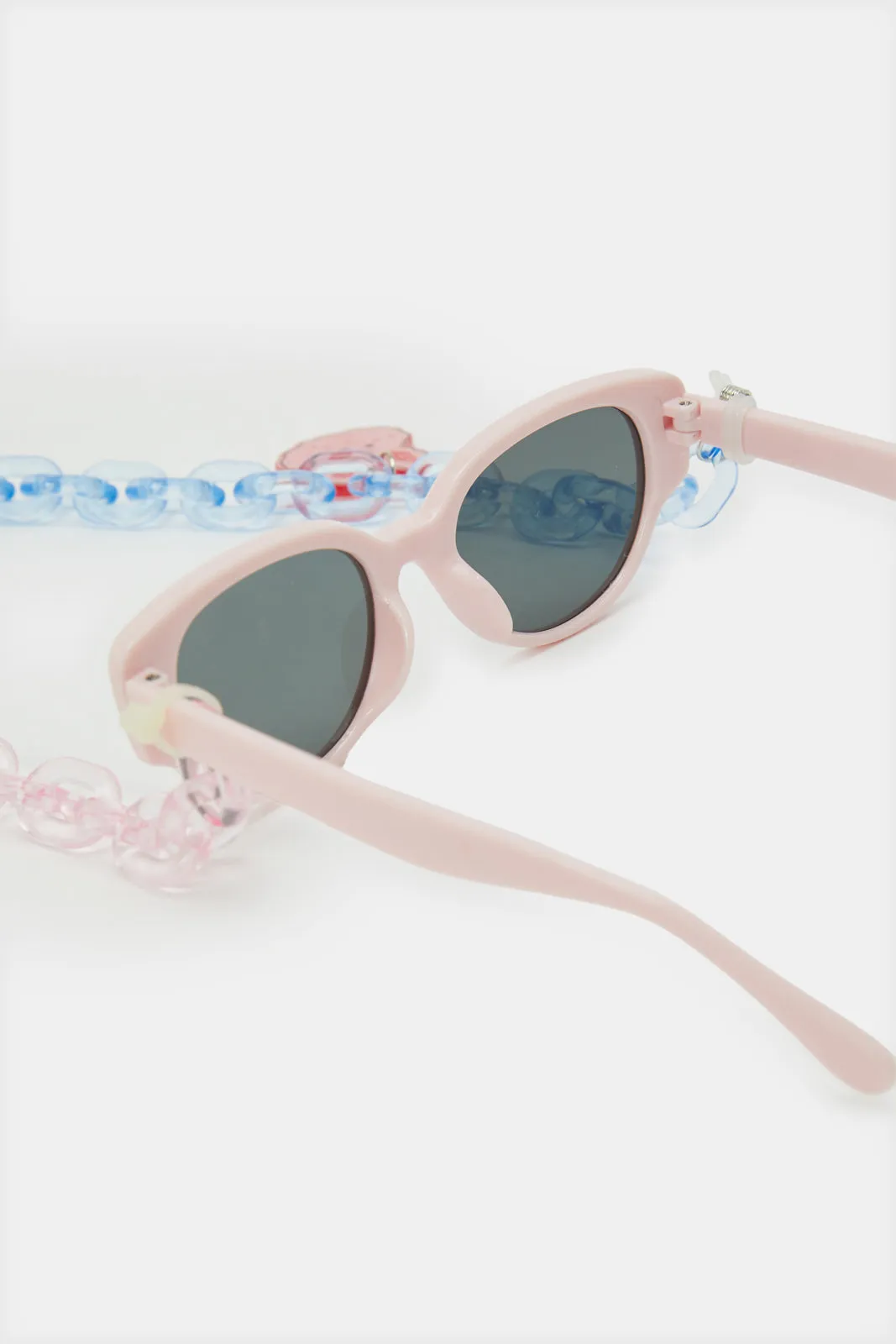 Girls White And Pink Wayfarer Sunglasses With Chain