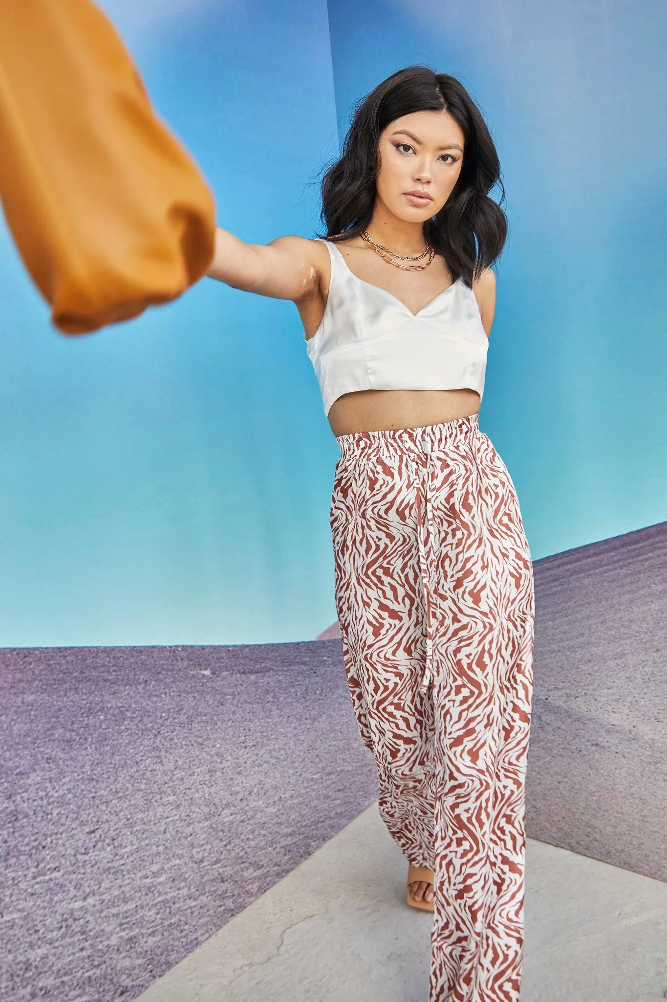 Glamorous Care Off White Satin Crop Top