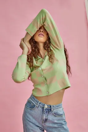 Glamorous Lily Green Stone Button Through Long Sleeve Top