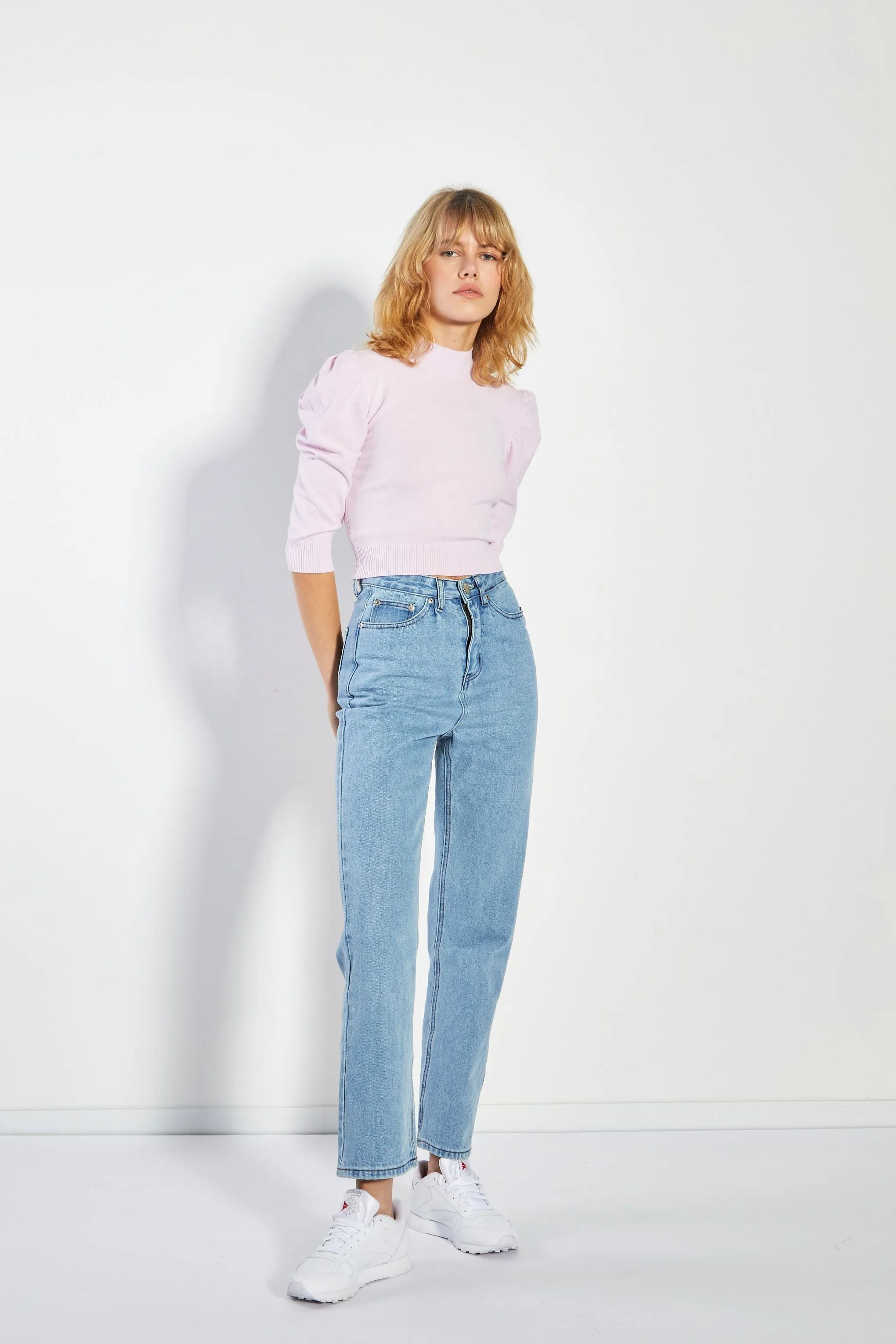 Glamorous Soft Pink Puff Shoulder Crop Top