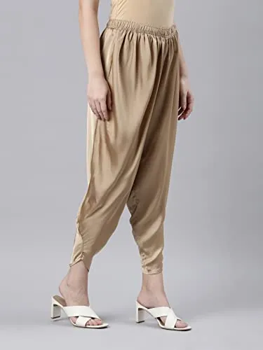 GoColors Women Solid Gold Viscose Harem Dhoti Pants