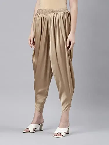 GoColors Women Solid Gold Viscose Harem Dhoti Pants
