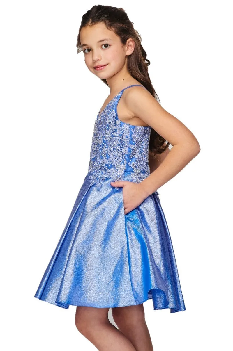 Gold Trim Lace Glitter Girl Party Dress by Cinderella Couture USA 5103
