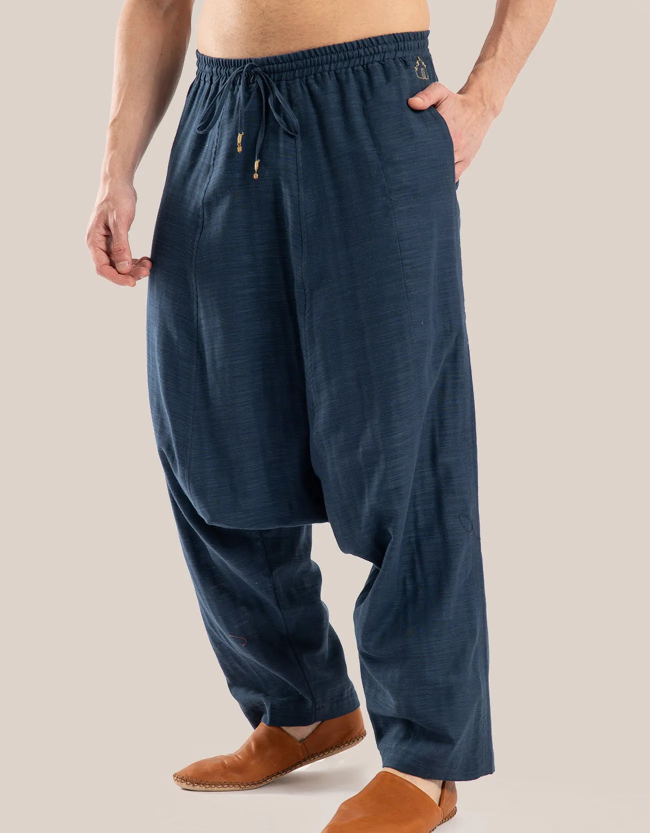 Harem pants with drawstring detail embroidery