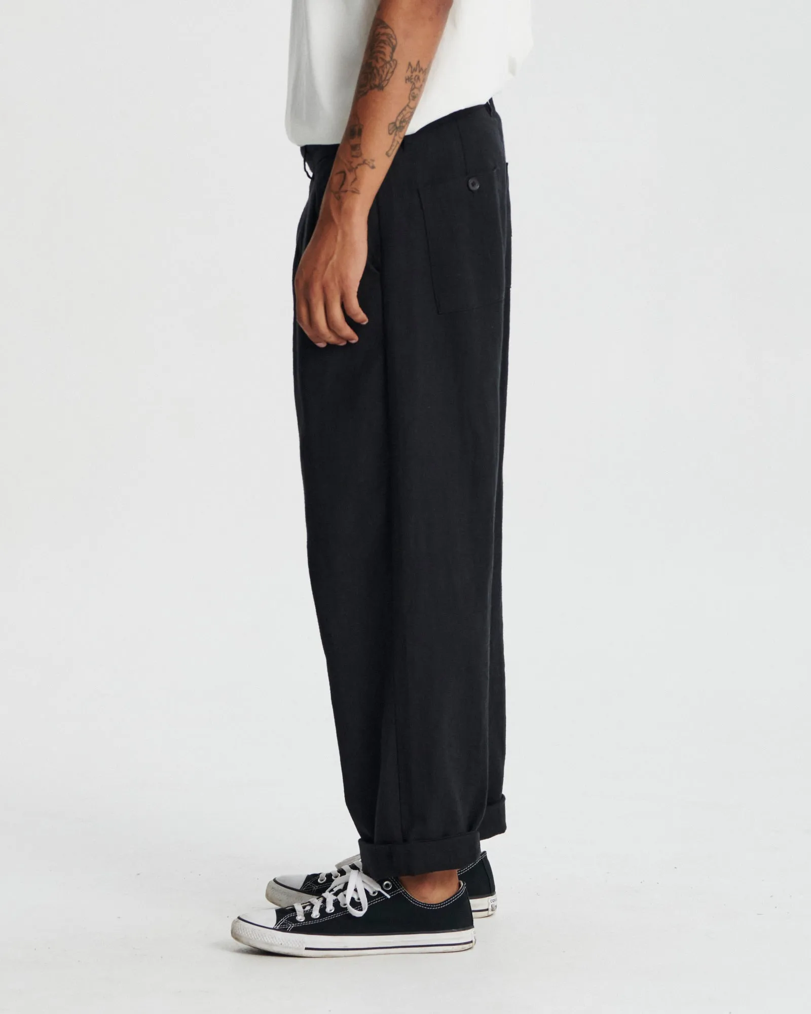 Harro Linen Pleat Pant - Black